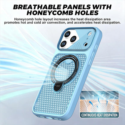 For iPhone 15 Plus Colored Cooling 360 Degree Rotation Ring Holder Magnetic Phone Case - Blue - EDA010144911D