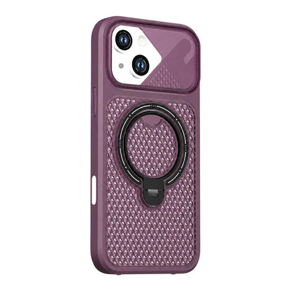 For iPhone 15 Plus Colored Cooling 360 Degree Rotation Ring Holder Magnetic Phone Case - Red - EDA010144911E