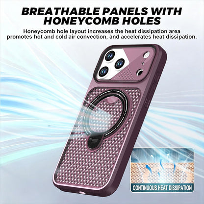For iPhone 15 Plus Colored Cooling 360 Degree Rotation Ring Holder Magnetic Phone Case - Red - EDA010144911E