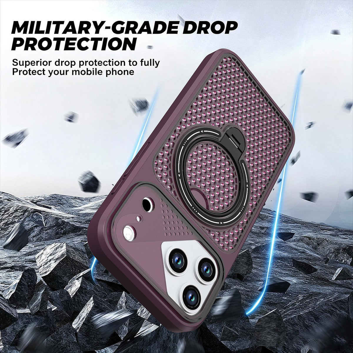For iPhone 15 Plus Colored Cooling 360 Degree Rotation Ring Holder Magnetic Phone Case - Red - EDA010144911E