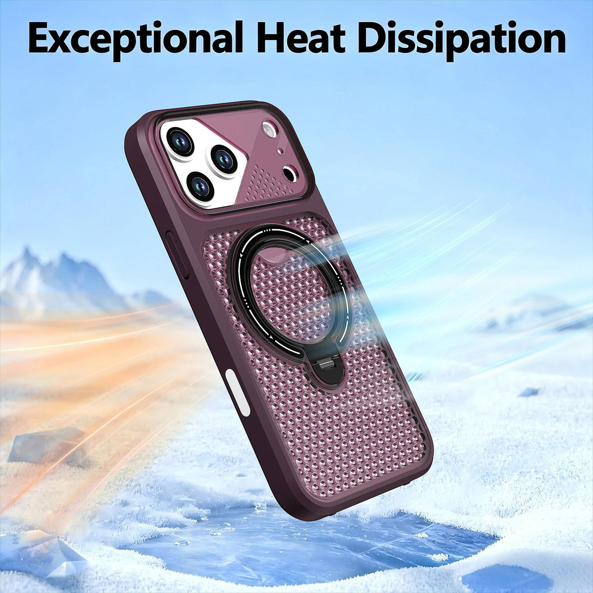 For iPhone 15 Plus Colored Cooling 360 Degree Rotation Ring Holder Magnetic Phone Case - Red - EDA010144911E