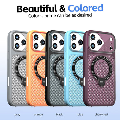 For iPhone 17 Pro Max Colored Cooling 360 Degree Rotation Ring Holder Magnetic Phone Case - Blue - EDA010144901D