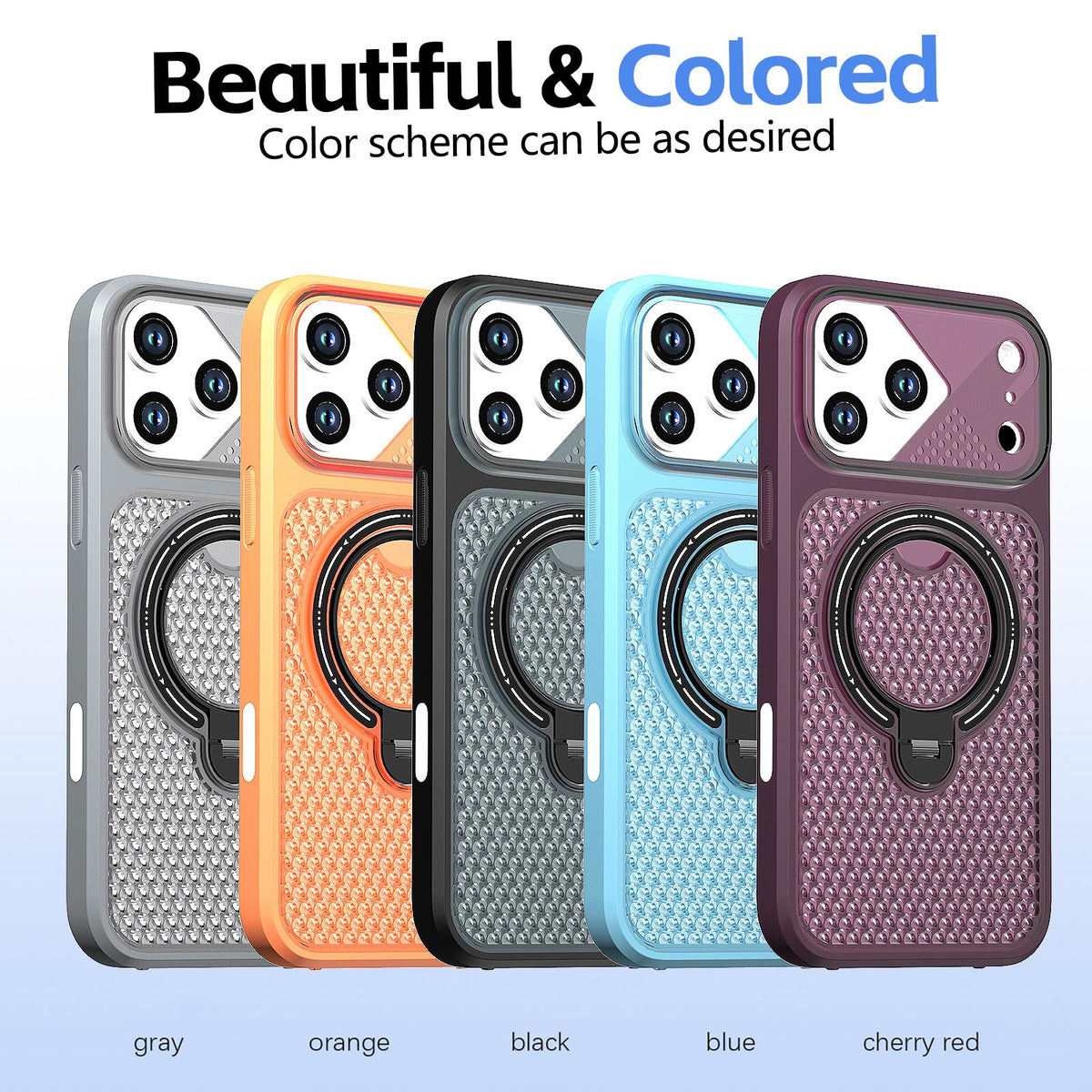 For iPhone 15 Pro Colored Cooling 360 Degree Rotation Ring Holder Magnetic Phone Case - Orange - EDA010144910A