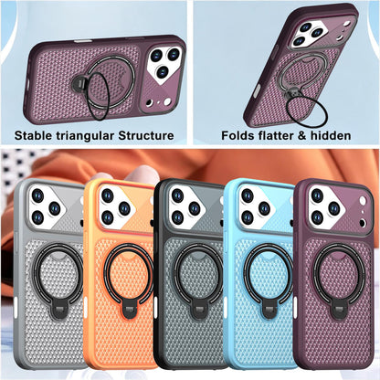 For iPhone 17 Pro Max Colored Cooling 360 Degree Rotation Ring Holder Magnetic Phone Case - Blue - EDA010144901D