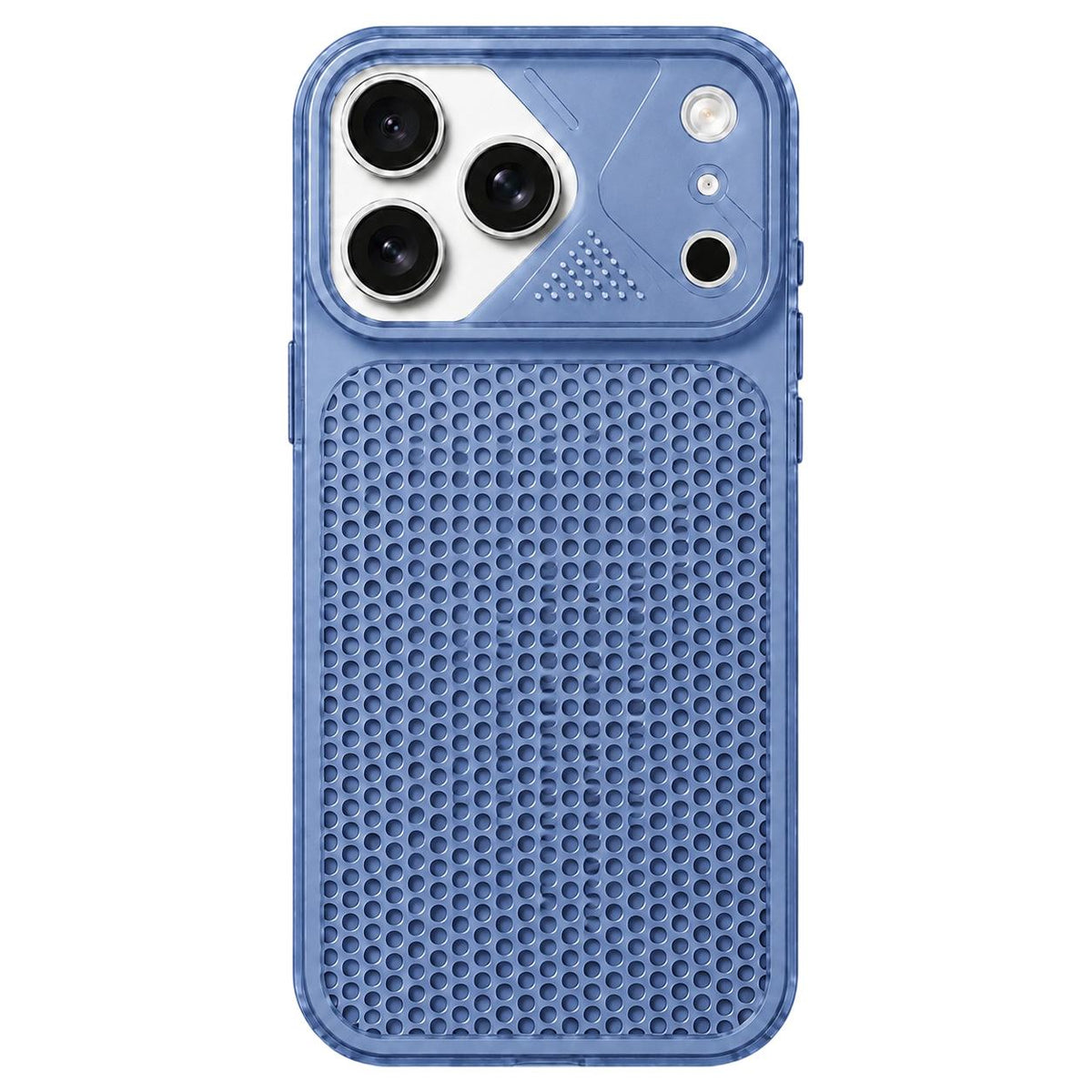 For iPhone 18 Pro Max Mecha Style Heat Dissipation Mesh TPU Phone Case - Transparent Dark Blue - EDA010148303G