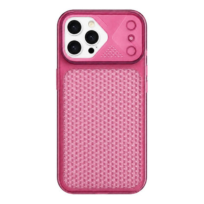 For iPhone 16 Pro Max Mecha Style Heat Dissipation Mesh TPU Phone Case - Transparent Red - EDA010148307D