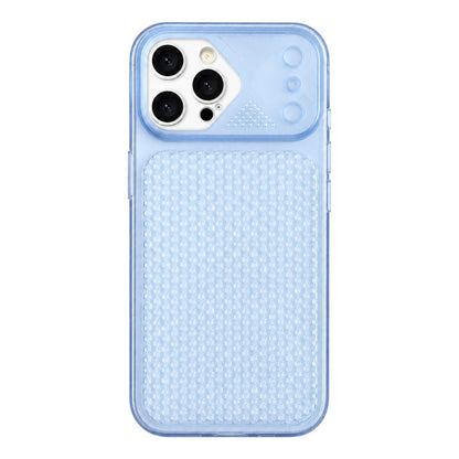 For iPhone 16 Pro Mecha Style Heat Dissipation Mesh TPU Phone Case - Transparent Blue - EDA010148308C