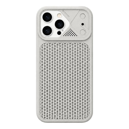 For iPhone 16 Pro Mecha Style Heat Dissipation Mesh TPU Phone Case - Titanium Gray - EDA010148308F