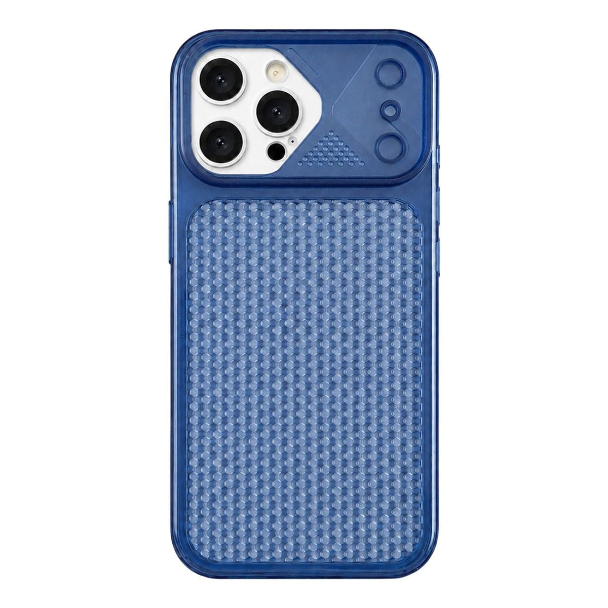 For iPhone 16 Pro Mecha Style Heat Dissipation Mesh TPU Phone Case - Transparent Dark Blue - EDA010148308G