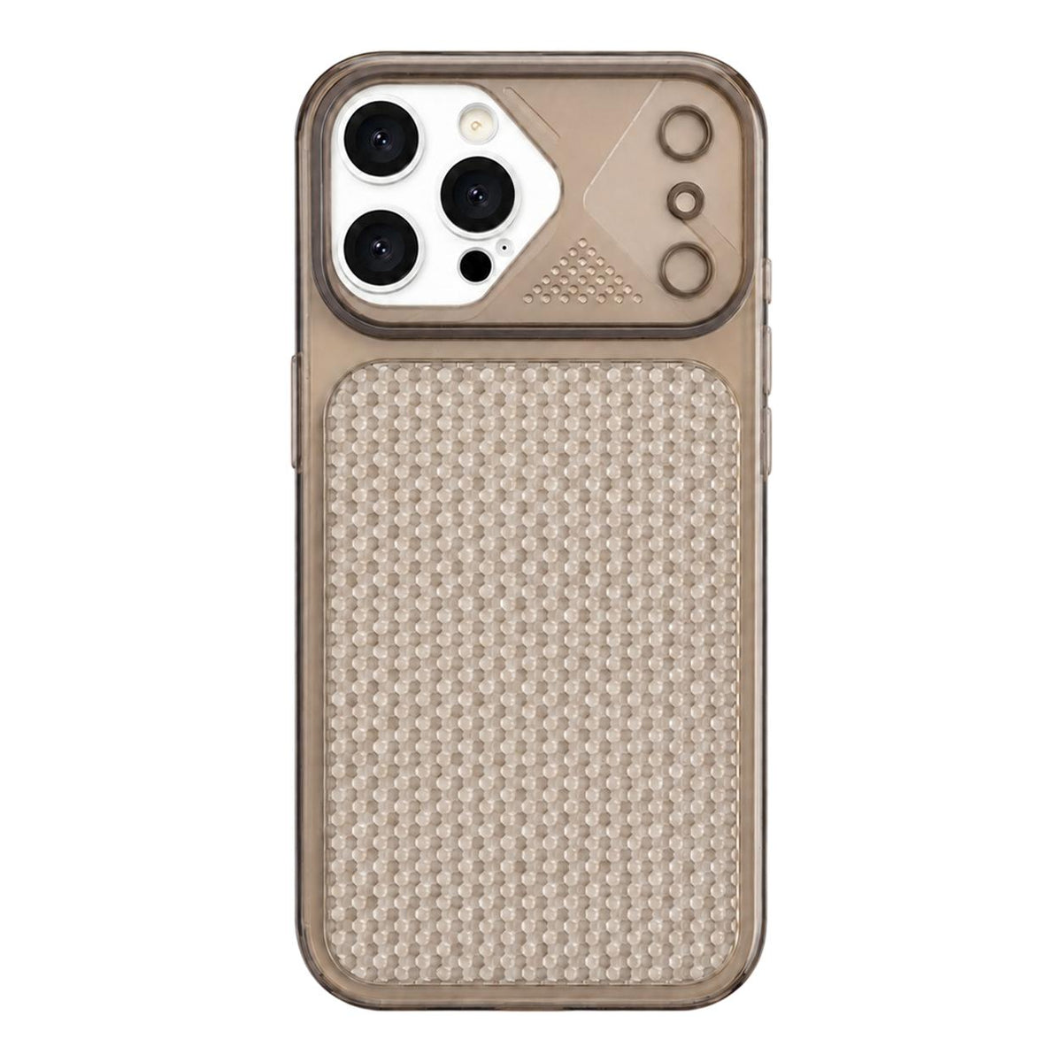 For iPhone 16 Pro Mecha Style Heat Dissipation Mesh TPU Phone Case - Transparent Grey - EDA010148308H