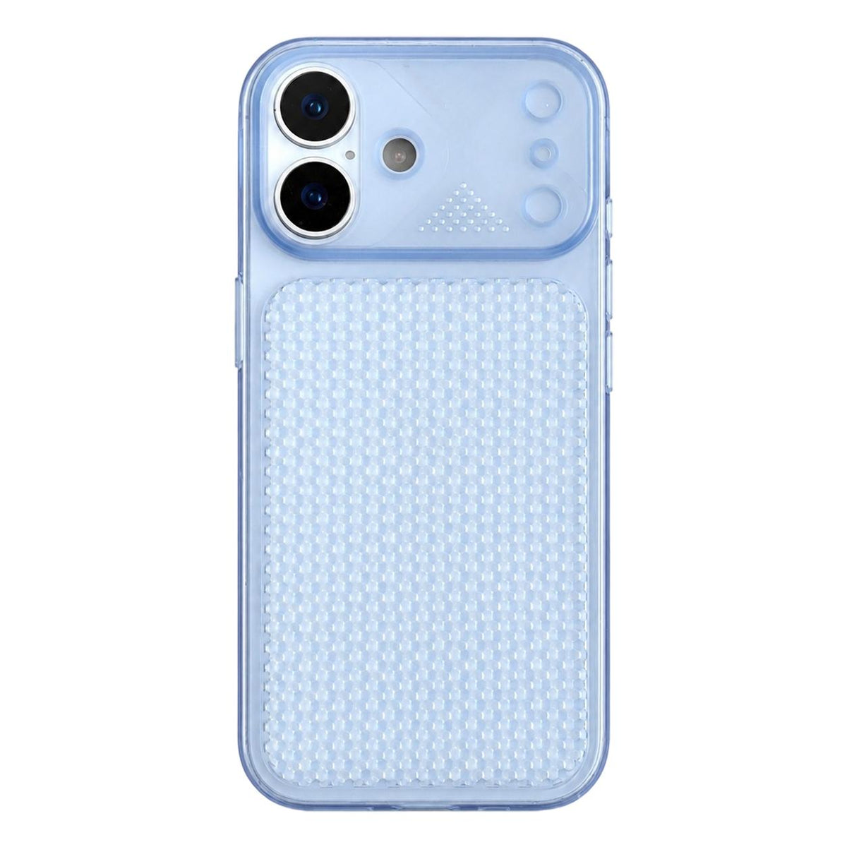 For iPhone 16 Mecha Style Heat Dissipation Mesh TPU Phone Case - Transparent Blue - EDA010148309C