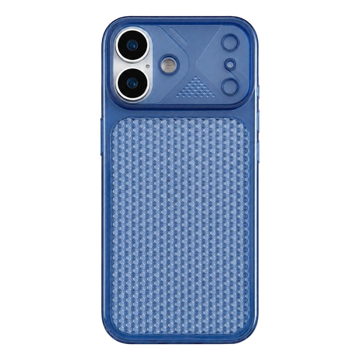 For iPhone 16 Mecha Style Heat Dissipation Mesh TPU Phone Case - Transparent Dark Blue - EDA010148309G