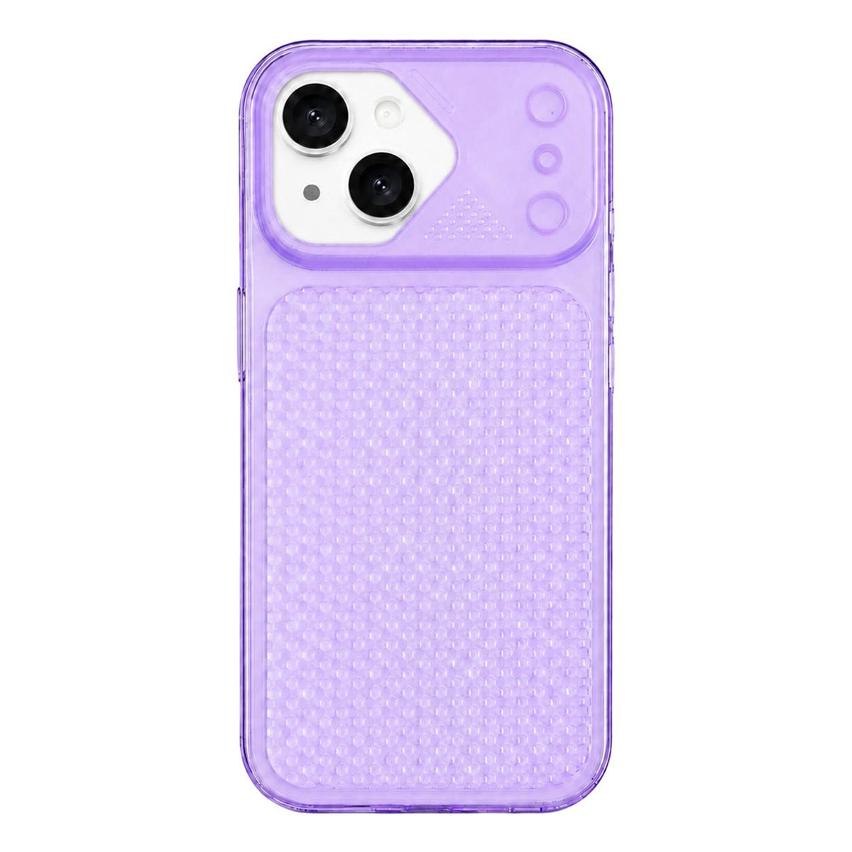 For iPhone 15 Mecha Style Heat Dissipation Mesh TPU Phone Case - Transparent Purple - EDA010148312A