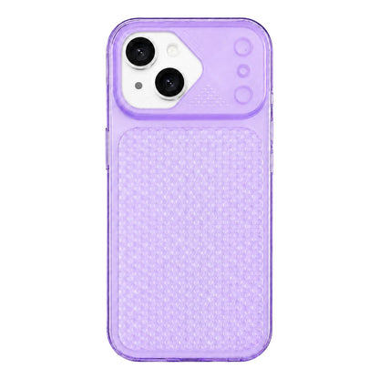 For iPhone 15 Mecha Style Heat Dissipation Mesh TPU Phone Case - Transparent Purple - EDA010148312A