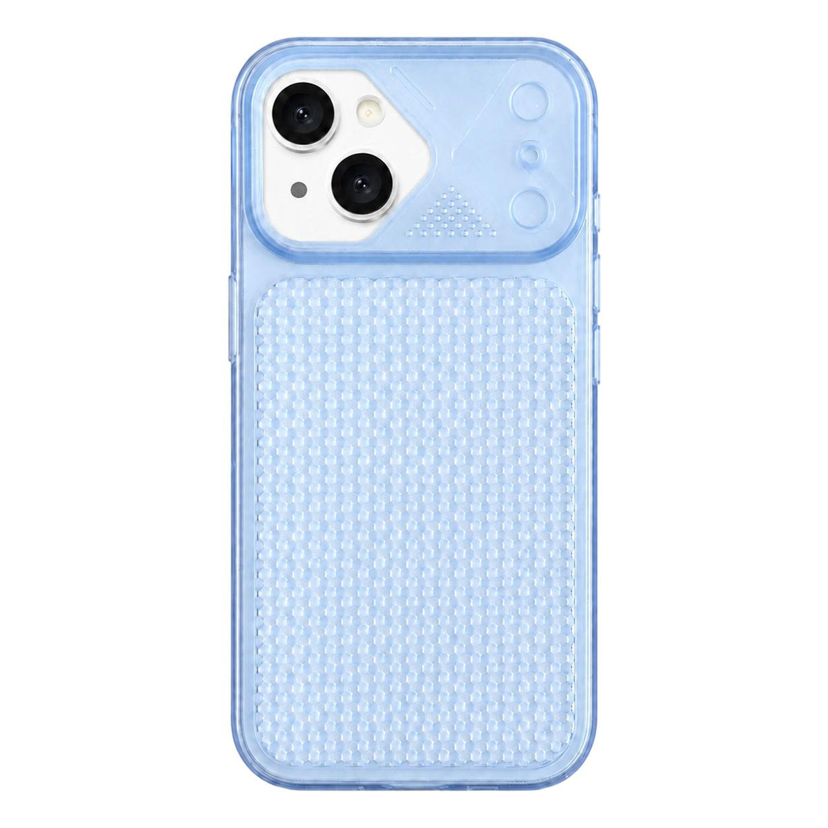 For iPhone 15 Mecha Style Heat Dissipation Mesh TPU Phone Case - Transparent Blue - EDA010148312C