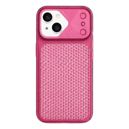 For iPhone 15 Mecha Style Heat Dissipation Mesh TPU Phone Case - Transparent Red - EDA010148312D