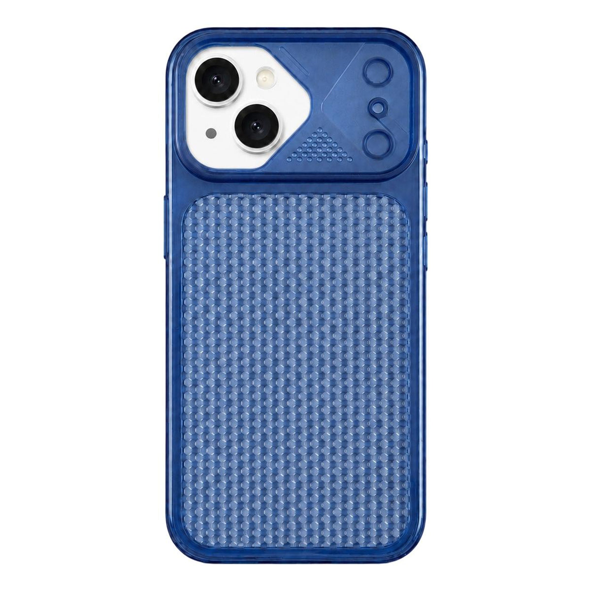For iPhone 15 Mecha Style Heat Dissipation Mesh TPU Phone Case - Transparent Dark Blue - EDA010148312G