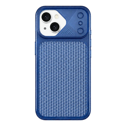 For iPhone 15 Mecha Style Heat Dissipation Mesh TPU Phone Case - Transparent Dark Blue - EDA010148312G