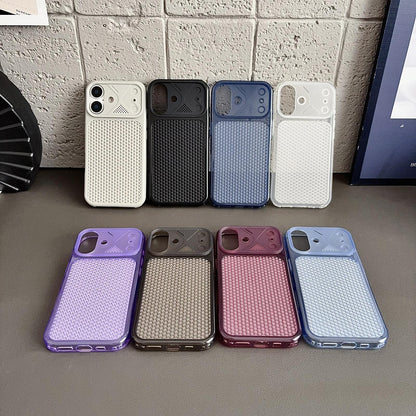 For iPhone 17 Mecha Style Heat Dissipation Mesh TPU Phone Case - Transparent Dark Blue - EDA010148306G