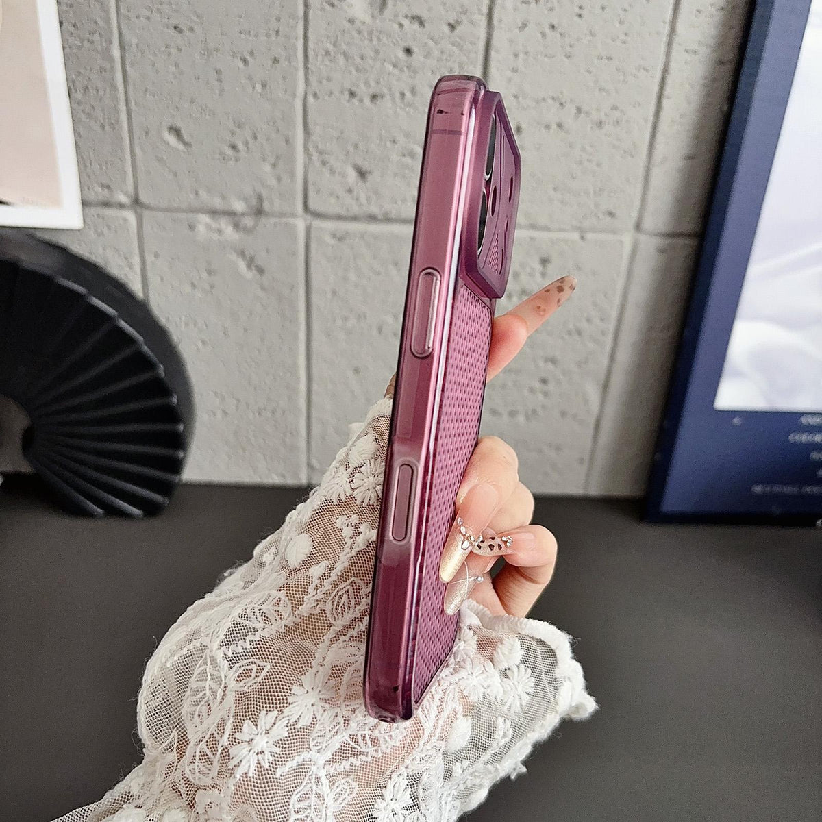 For iPhone 18 Pro Mecha Style Heat Dissipation Mesh TPU Phone Case - Transparent Purple - EDA010148302A