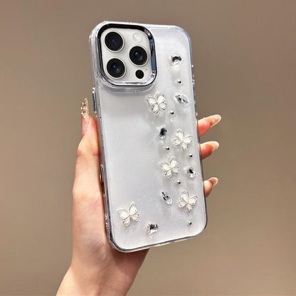 For iPhone 15 Pro Metal Lens Frame Rhinestone Butterfly Design Phone Case - Default - EDA010162508