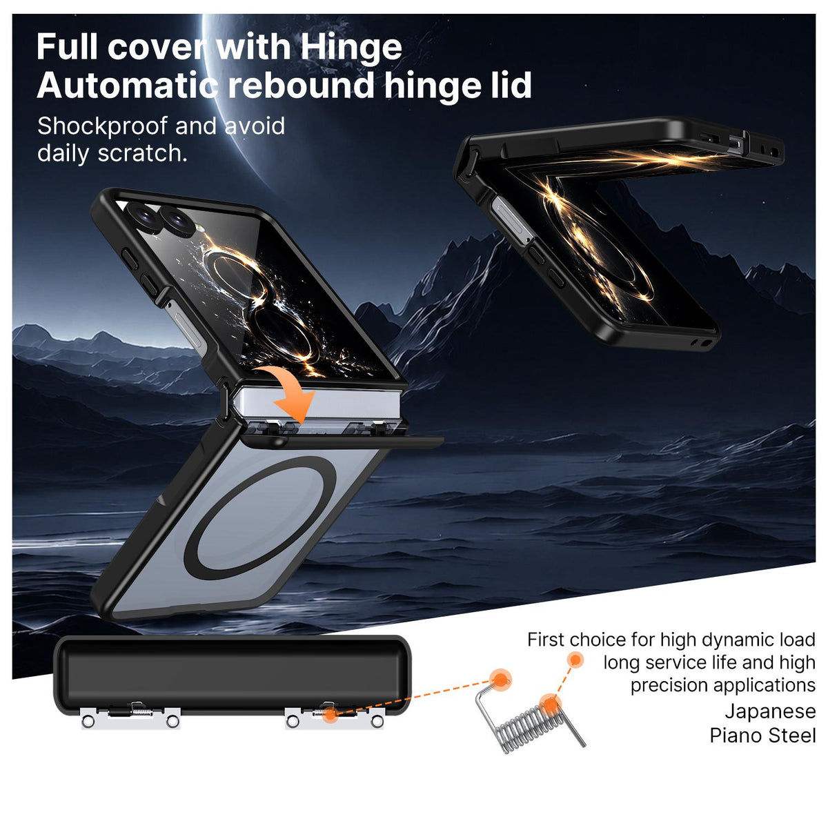 For Galaxy Flip8 5G Wing Series Magnetic Folding Hinge Phone Case - Black - EDA010162701A