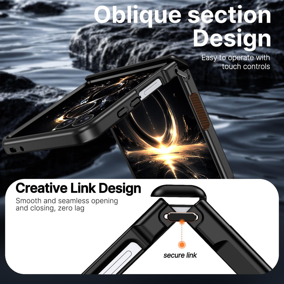 For Galaxy Flip8 5G Wing Series Magnetic Folding Hinge Phone Case - Black - EDA010162701A