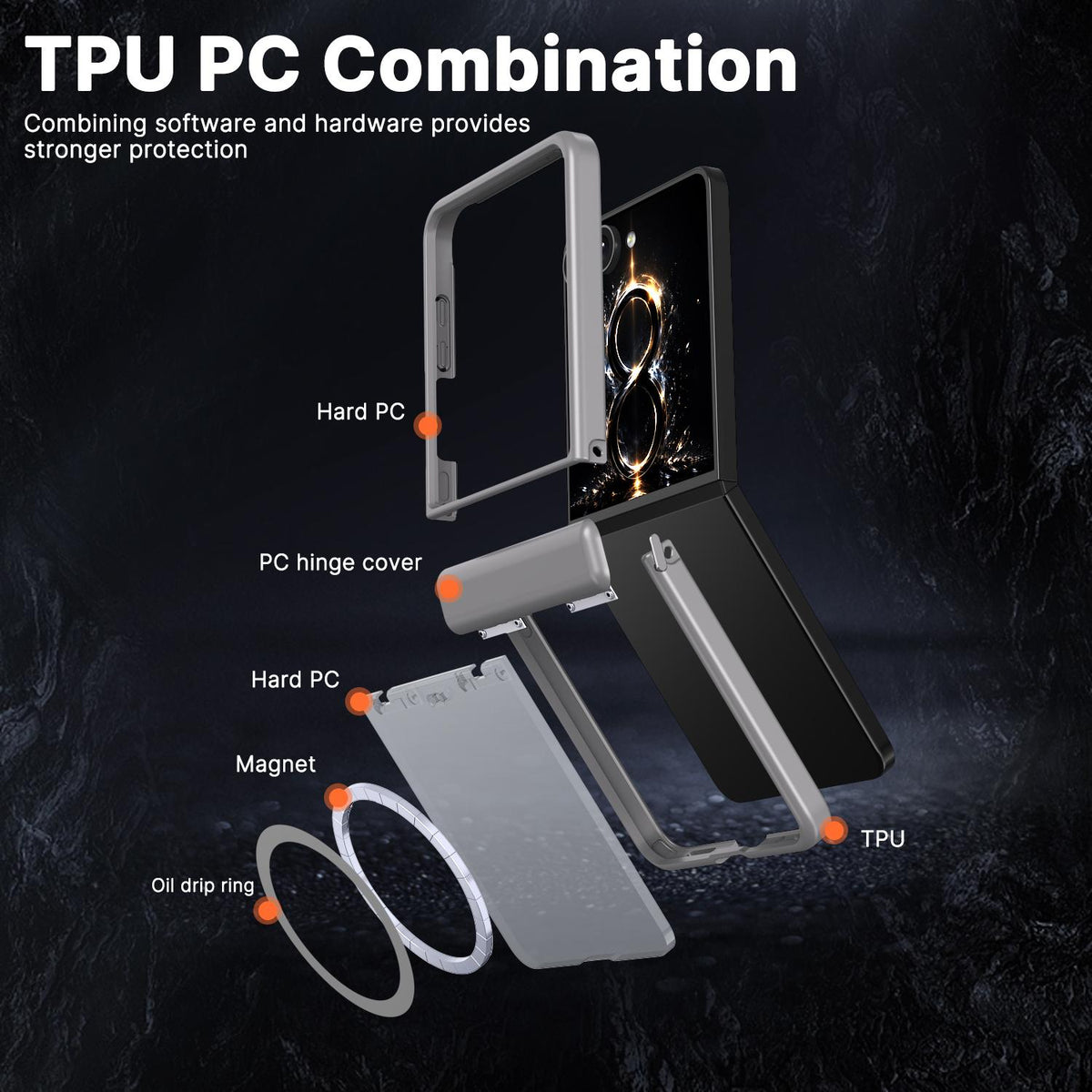 For Galaxy Flip8 5G Wing Series Magnetic Folding Hinge Phone Case - Titanium Grey - EDA010162701C