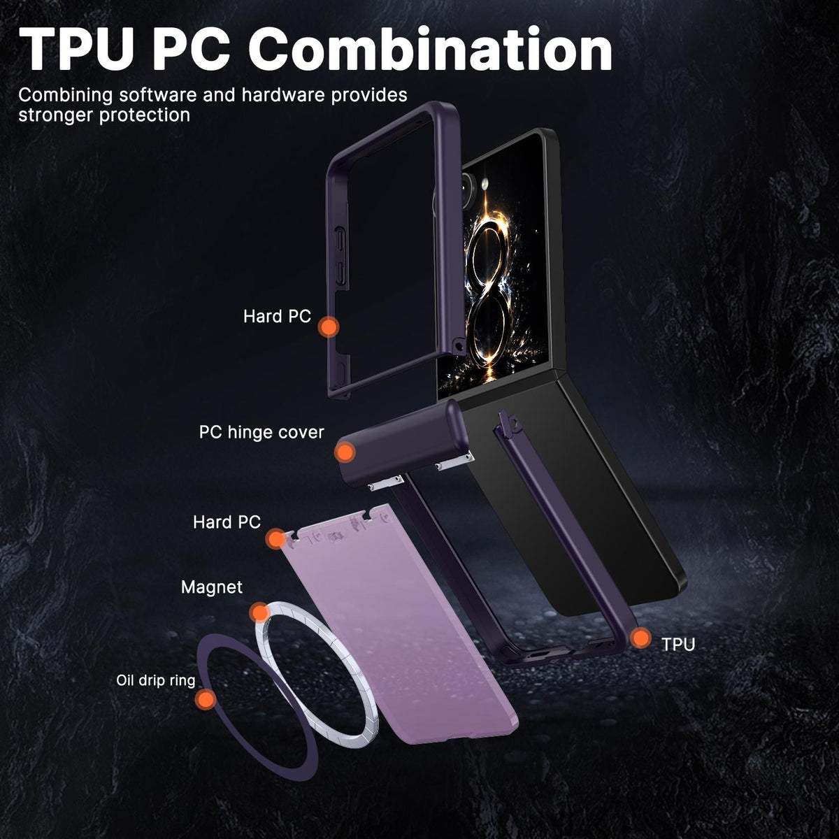 For Galaxy Flip8 5G Wing Series Magnetic Folding Hinge Phone Case - Purple - EDA010162701E