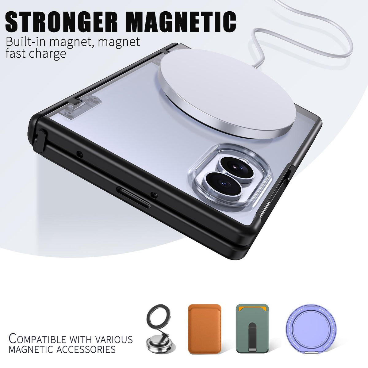 For Galaxy Fold8 5G Wing Series Magnetic Folding Hinge Phone Case - Black - EDA010162703A