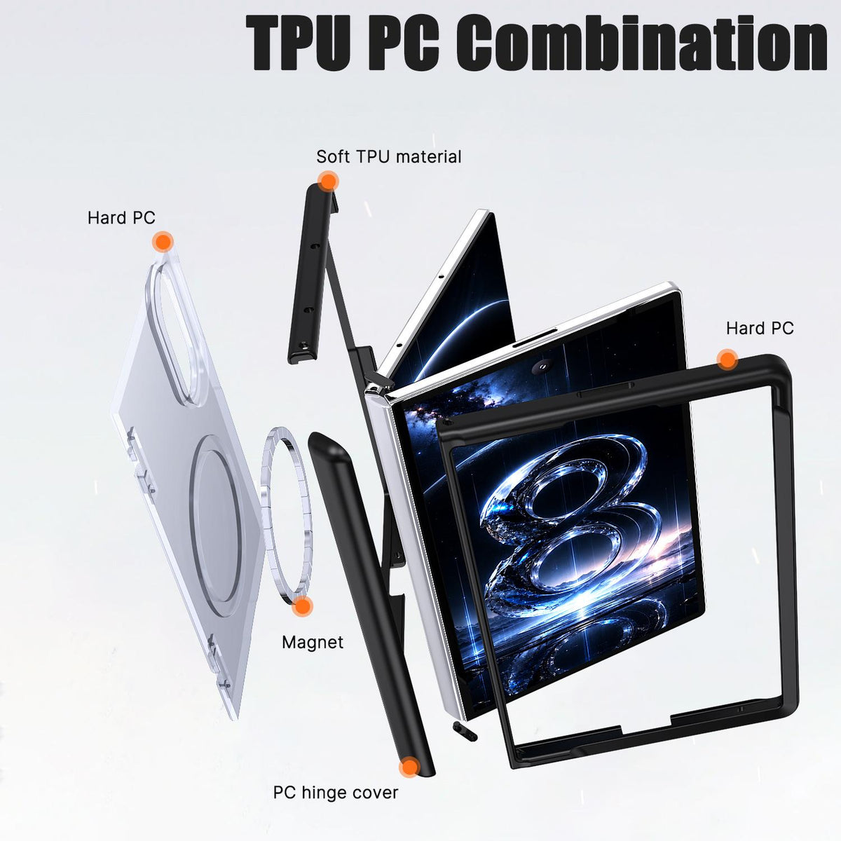 For Galaxy Fold8 5G Wing Series Magnetic Folding Hinge Phone Case - Black - EDA010162703A