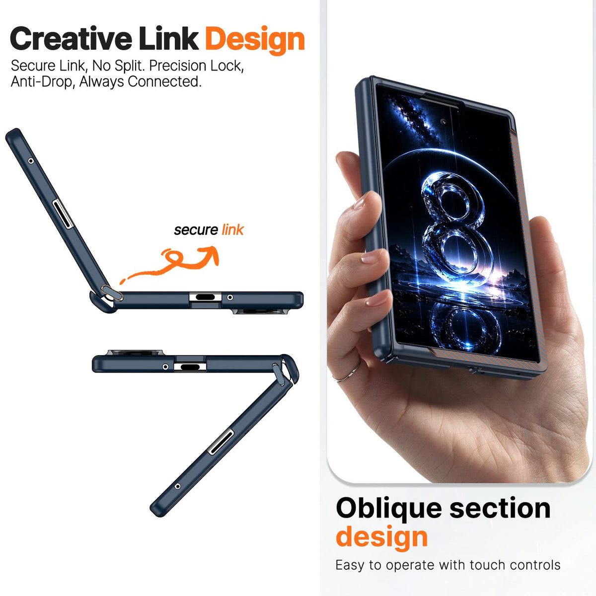 For Galaxy Fold8 5G Wing Series Magnetic Folding Hinge Phone Case - Blue - EDA010162703B