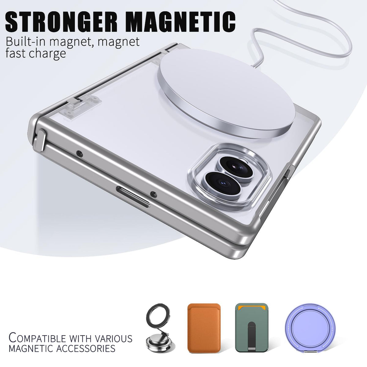 For Galaxy Fold8 5G Wing Series Magnetic Folding Hinge Phone Case - Titanium Grey - EDA010162703C