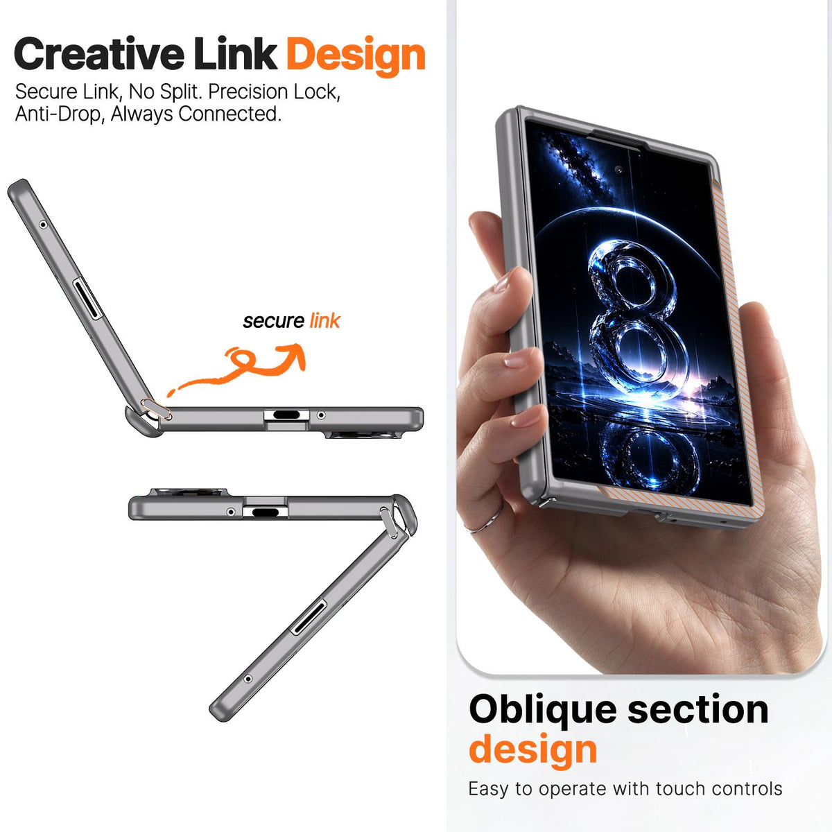 For Galaxy Fold8 5G Wing Series Magnetic Folding Hinge Phone Case - Titanium Grey - EDA010162703C