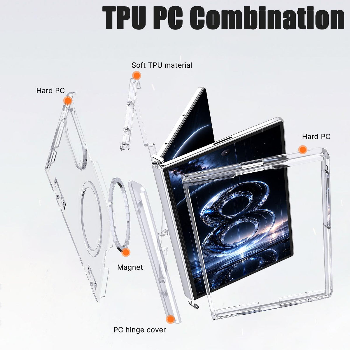 For Galaxy Fold8 5G Wing Series Magnetic Folding Hinge Phone Case - Transparent - EDA010162703D