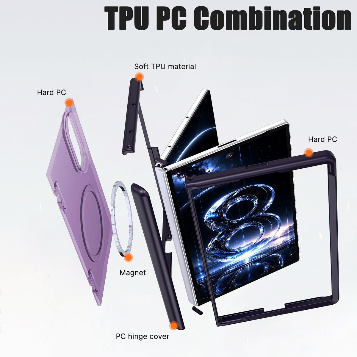 For Galaxy Fold8 5G Wing Series Magnetic Folding Hinge Phone Case - Purple - EDA010162703E