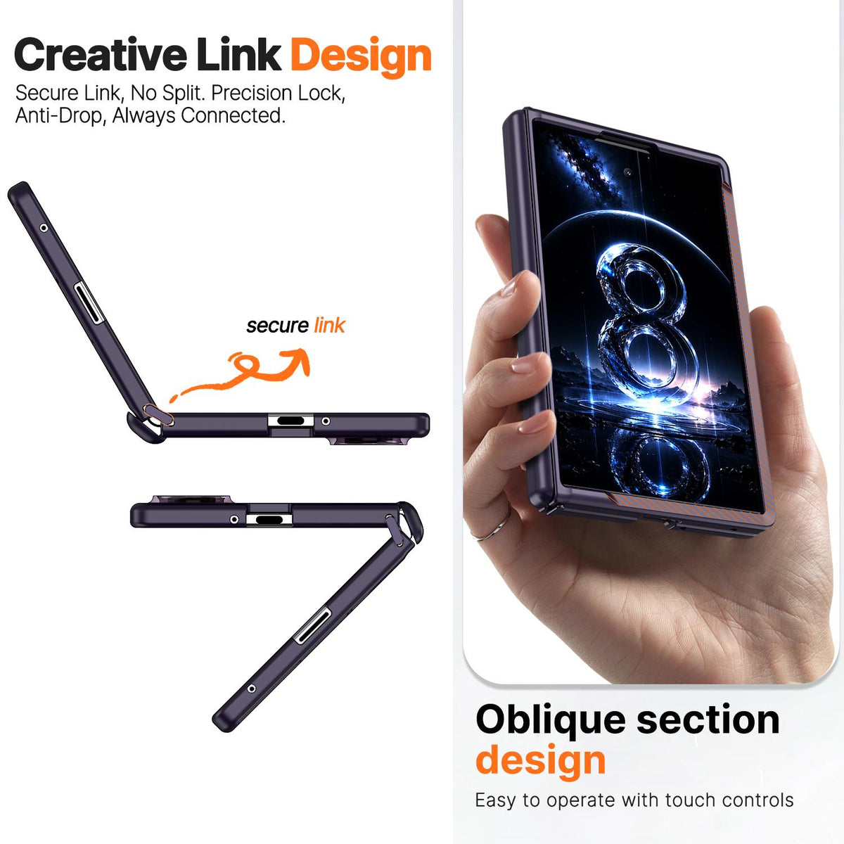 For Galaxy Fold8 5G Wing Series Magnetic Folding Hinge Phone Case - Purple - EDA010162703E
