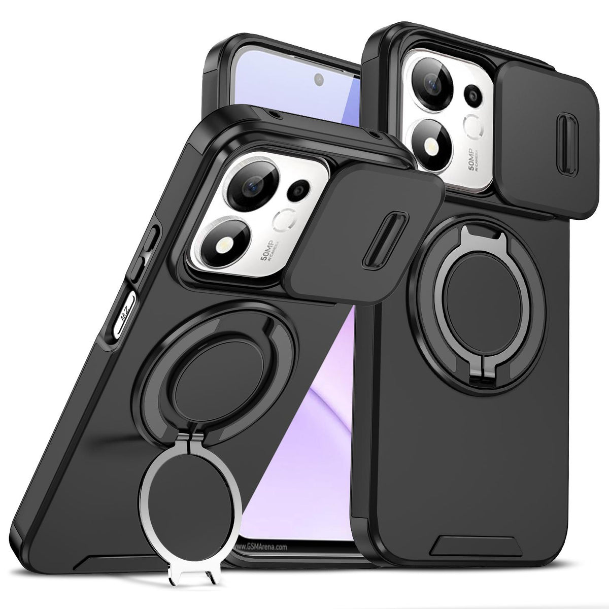For Honor 600 Smart 5G Sliding Camshield Ring Holder Phone Case - Black - EDA010162801A