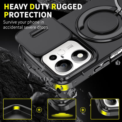 For Honor 600 Smart 5G Sliding Camshield Ring Holder Phone Case - Black - EDA010162801A