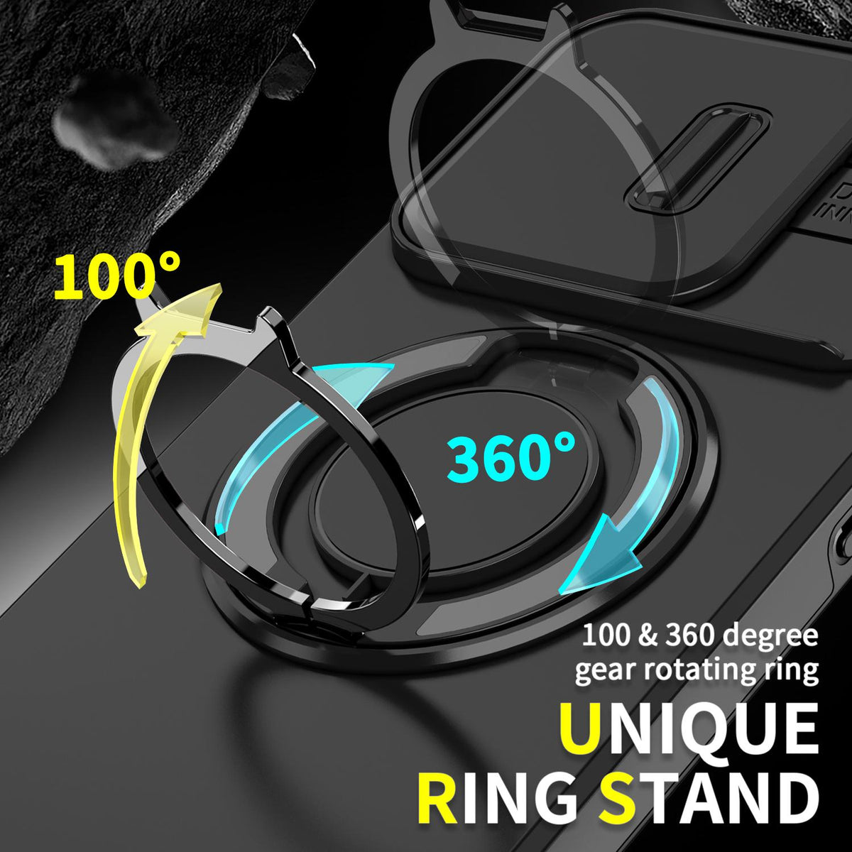 For Honor 600 Smart 5G Sliding Camshield Ring Holder Phone Case - Black - EDA010162801A