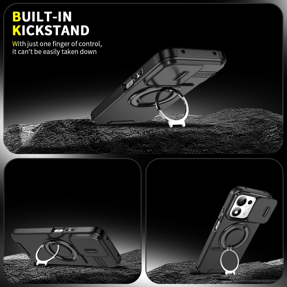 For Honor 600 Smart 5G Sliding Camshield Ring Holder Phone Case - Black - EDA010162801A