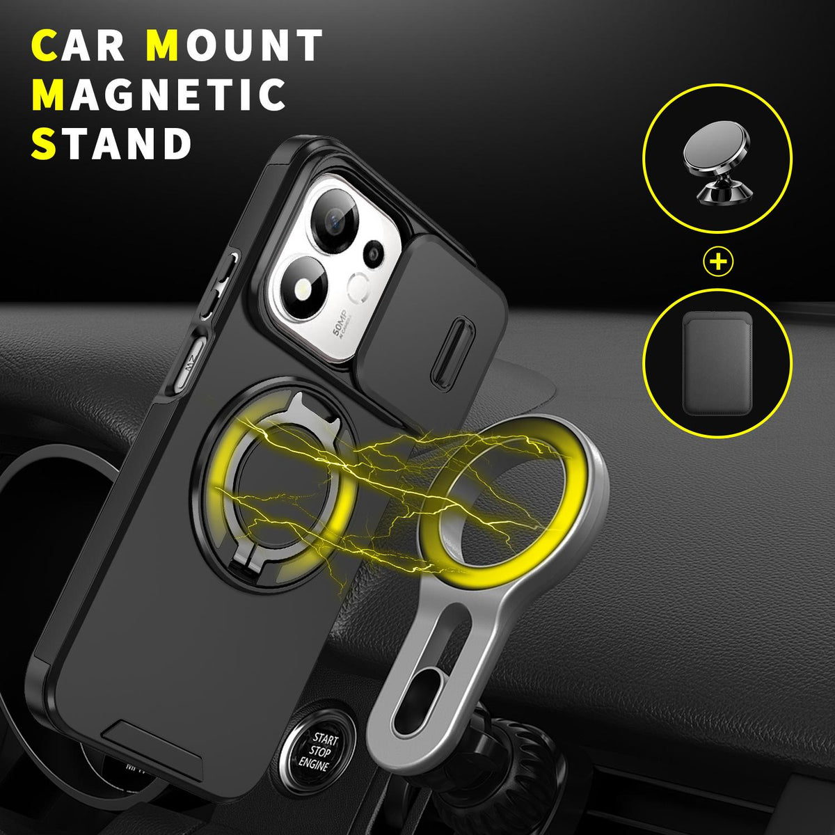 For Honor 600 Smart 5G Sliding Camshield Ring Holder Phone Case - Black - EDA010162801A