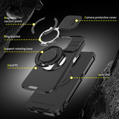 For Honor 600 Smart 5G Sliding Camshield Ring Holder Phone Case - Black - EDA010162801A