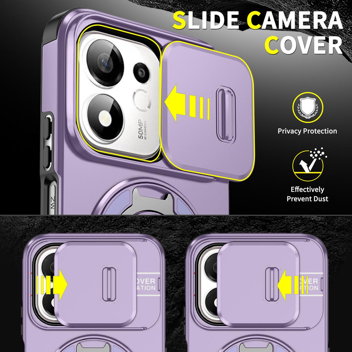 For Honor 600 Smart 5G Sliding Camshield Ring Holder Phone Case - Purple - EDA010162801B