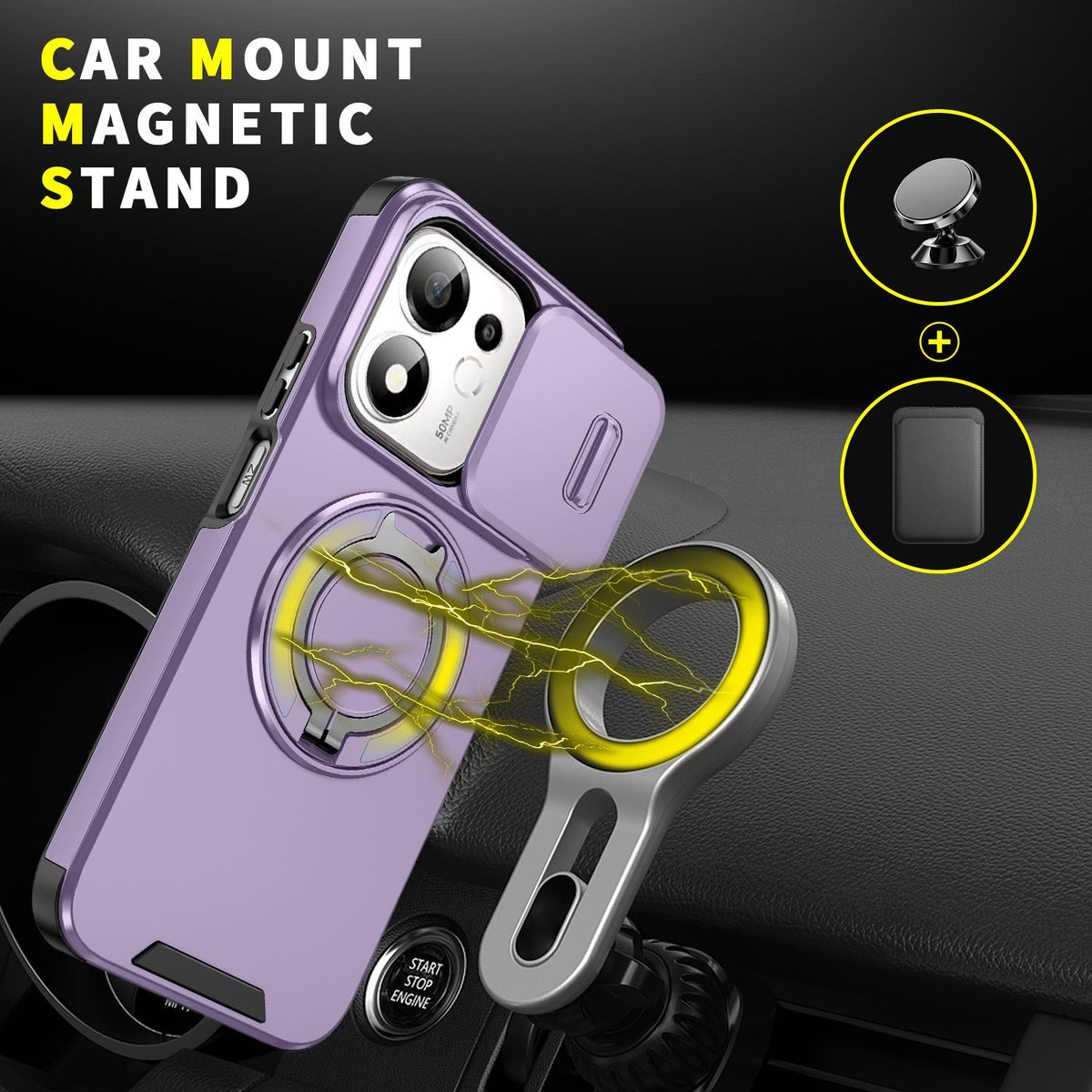 For Honor 600 Smart 5G Sliding Camshield Ring Holder Phone Case - Purple - EDA010162801B