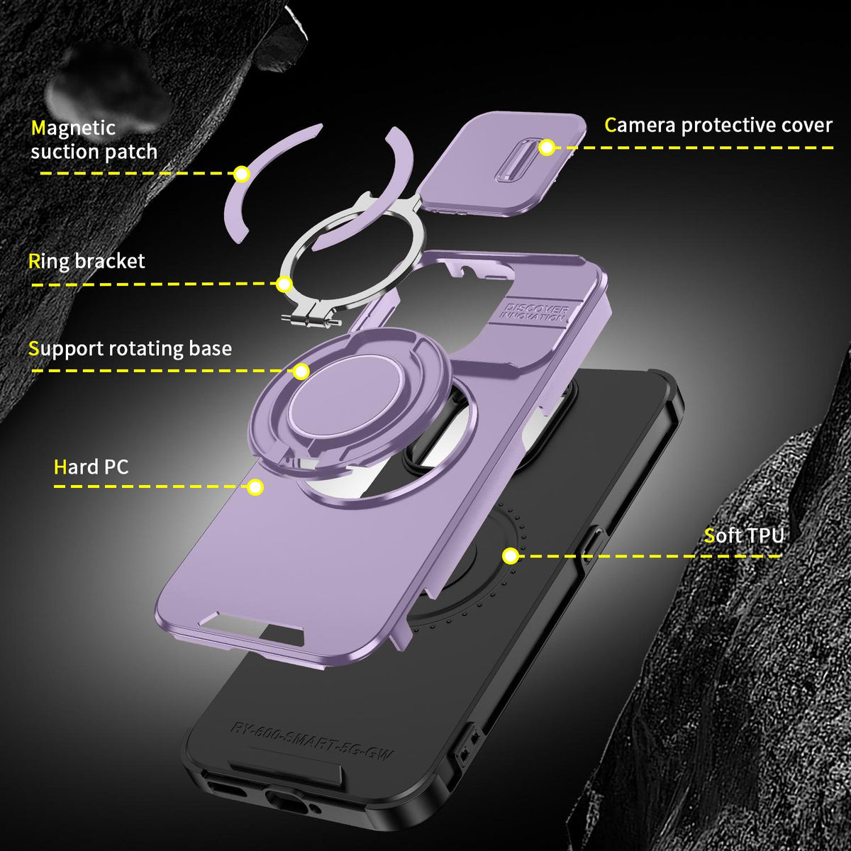 For Honor 600 Smart 5G Sliding Camshield Ring Holder Phone Case - Purple - EDA010162801B