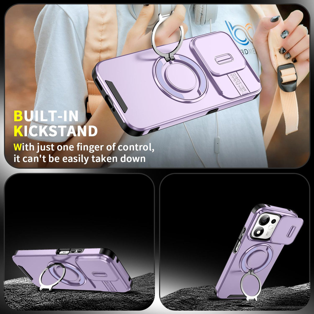 For Honor 600 Smart 5G Sliding Camshield Ring Holder Phone Case - Purple - EDA010162801B
