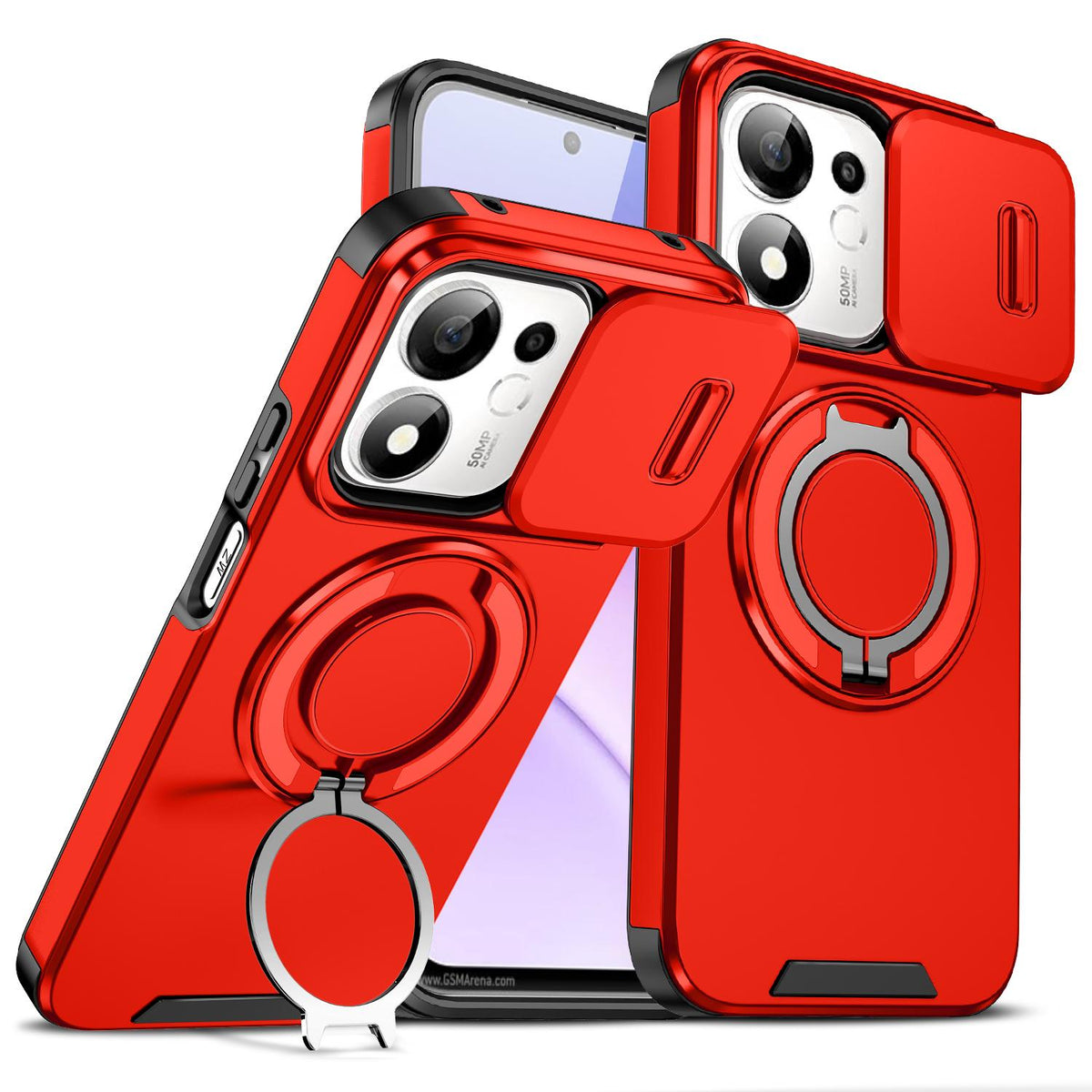 For Honor 600 Smart 5G Sliding Camshield Ring Holder Phone Case - Red - EDA010162801C