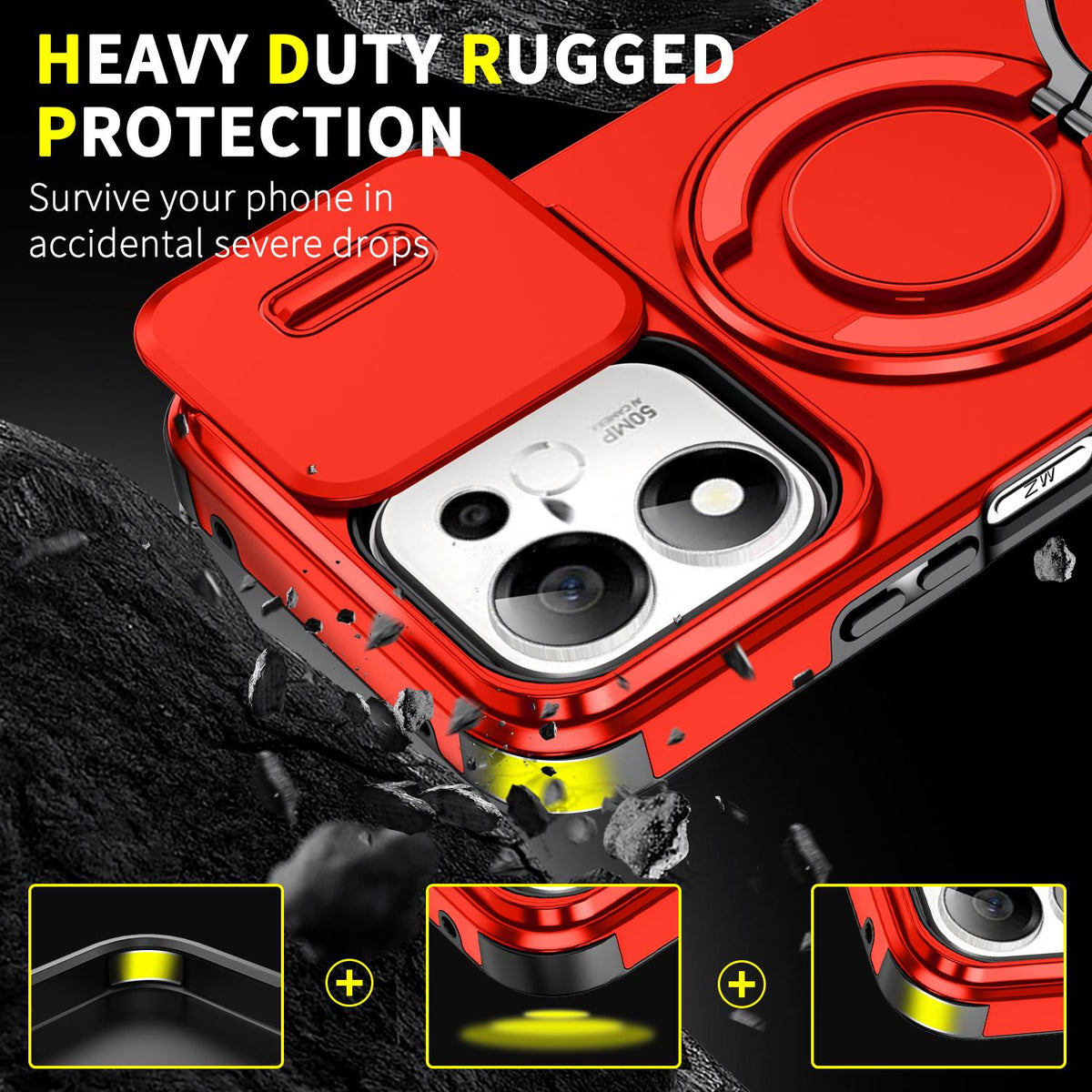 For Honor 600 Smart 5G Sliding Camshield Ring Holder Phone Case - Red - EDA010162801C