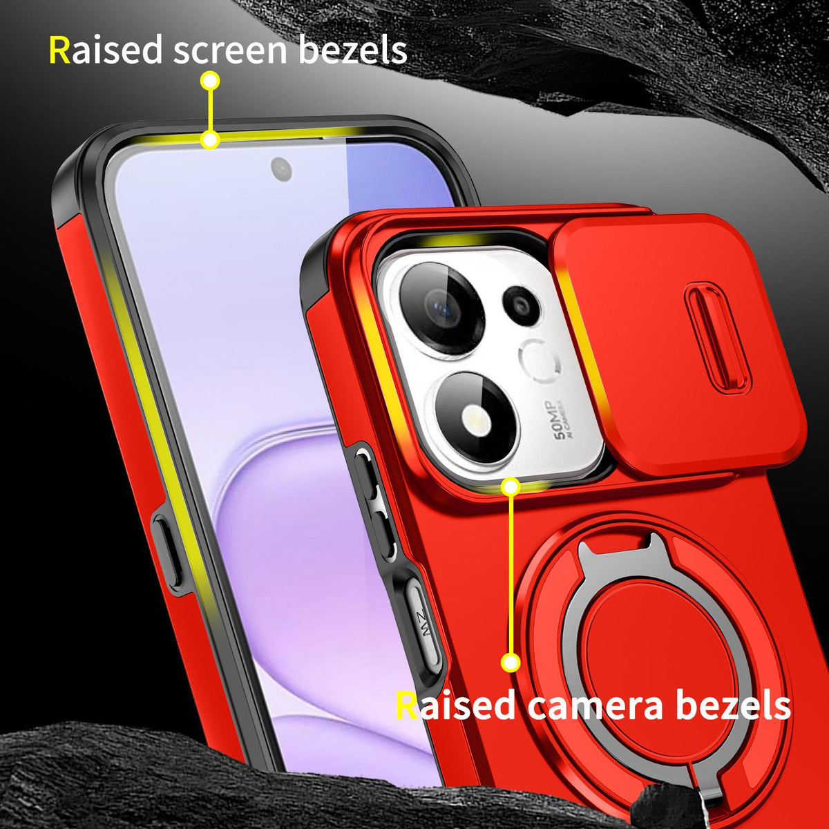 For Honor 600 Smart 5G Sliding Camshield Ring Holder Phone Case - Red - EDA010162801C